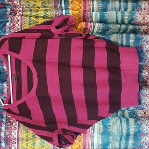 Express short sleeve sweater, large, pink & purple sparkley stripes